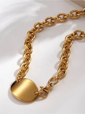 Chunky Chain Necklace with Polished Disc Pendant